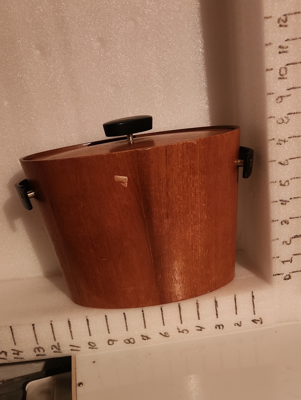 Vintage Wooden Ice Bucket with Black Knob Lid